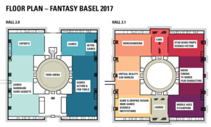 Die Übersicht über zwei von drei Ebenen der Fantasy Basel.